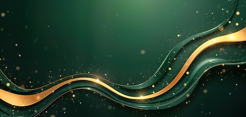 Poster - Dark green background with golden lines. Luxury design with flowing golden lines. Abstract illustration with soft, smooth texture. Material with curve. Elegant design. Soft colours. Luxury