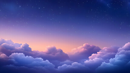 Wall Mural - digital illustration of a night sky with fluffy clouds in a purple and pink gradient