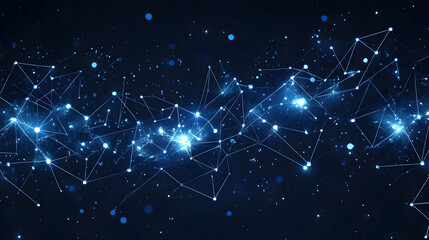 Abstract Blue Glowing Network Lines with Connected Points on a Dark Background