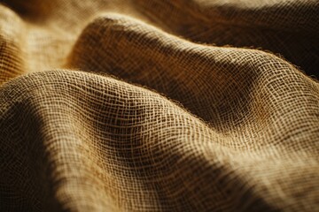 Wall Mural - a close-up view of burlap fabric showcasing its texture and warm earth tones, highlighting the intri