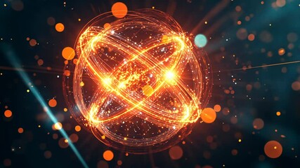 Wall Mural - glowing atom, energy in a dark space.