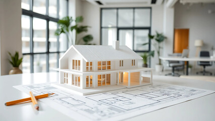 Wall Mural - modern architectural model, miniature house design, 3d floor plan generative ai