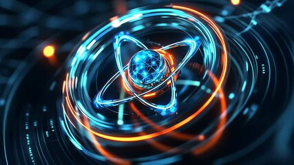 Wall Mural - glowing atom, energy in a dark space.