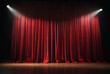 © eman - red stage curtain half-drawn to reveal a glowing spotlight in the center