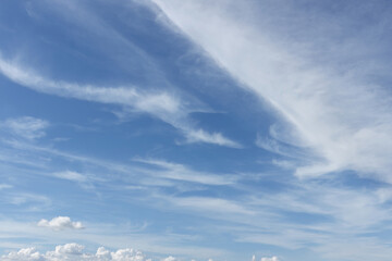 Wall Mural - Blue sky and beautiful clouds shape. Image for background and wallpaper.Blue sky with clouds background.Sky daylight. Natural sky composition. Element of design.