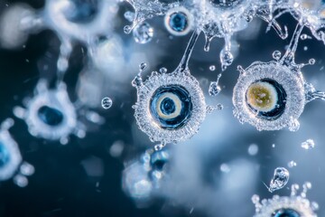 Poster - This image depicts an artistic representation of icy textures with striking radial formations resulting in a stunning interplay of light and shadow, conveying cool elegance.