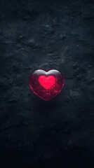 Wall Mural - glowing red heart with luminous core, set against dark textured background, evokes feelings of love and warmth. This captivating image symbolizes affection and connection