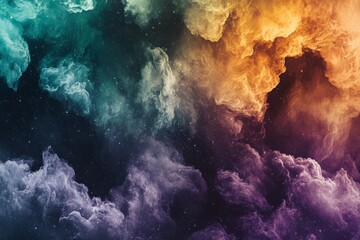 Poster - A cosmic-themed abstract artwork with vibrant colors of teal, orange, and purple swirling like clouds. It represents boundless imagination and creativity.