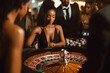 © ChaoticMind - A glamorous casino scene features an elegantly dressed player deeply focused on the roulette game, illustrating a moment of excitement and high-stakes glamour.