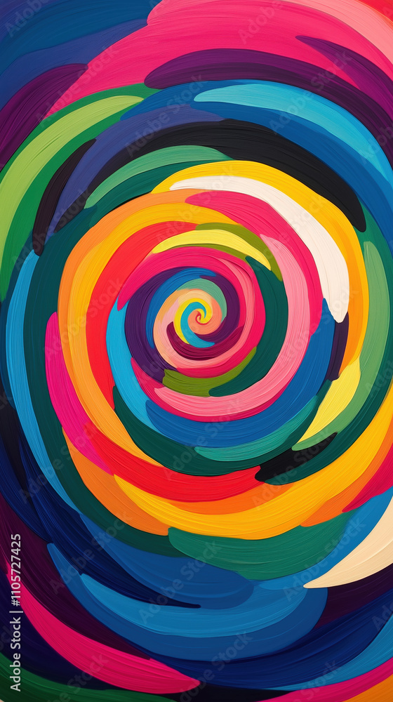 Colorful swirls create a dynamic spiral, inviting viewers to explore an ...