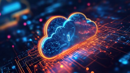 A digital encryption concept with a glowing shield over a cloud icon.
