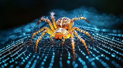Glowing Spider Web Shimmering in the Darkness Captivating Insect Macro Photography