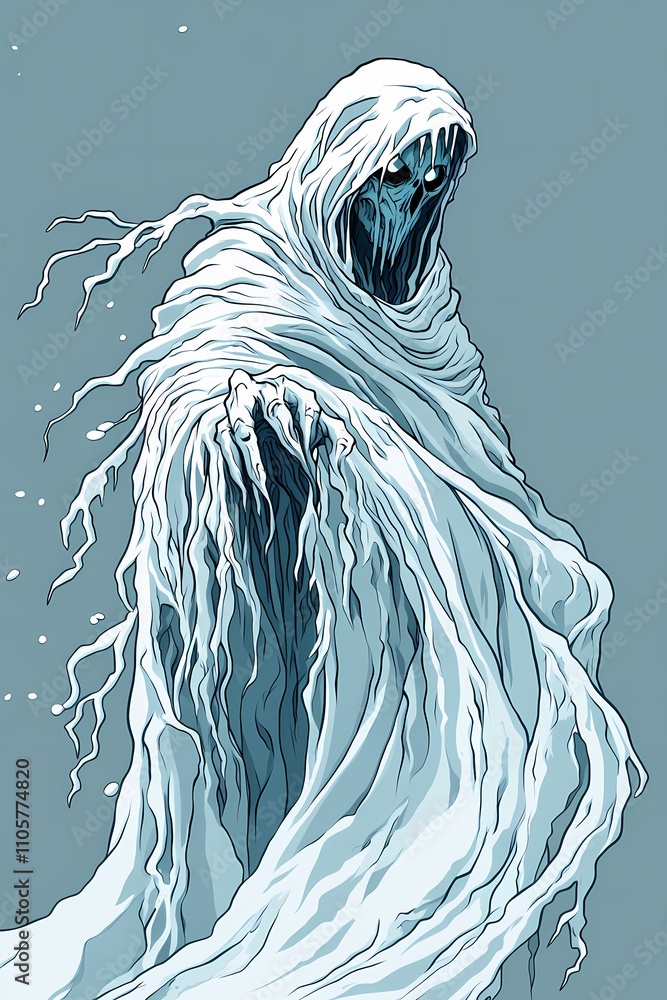 Wraith Winter The Glacial Wraith: A chilling depiction of a spectral figure shrouded ...