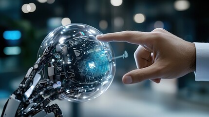 Poster - Close-up view of futuristic lab seamless interaction between customers and ai technology in a high-tech digital environment