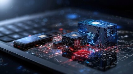Aufkleber - Ai-powered fraud prevention tools on technology devices digital environment 3d render high-tech concept visualization