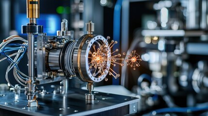 Fototapete - Quantum computing machine in action at advanced research lab technology showcase innovative environment close-up viewpoint