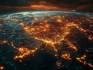 Canvas Print - glowing interconnected global cityscape representing digital communication and internet infrastructu