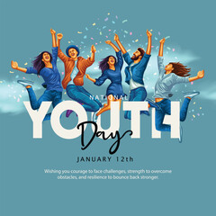 january 12 happy indian national youth day greeting card, people group. abstract vector illustration