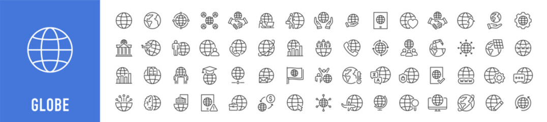 Globe web icons in line style. Planet Earth, world map, business, global, travel, collection. Vector illustration.