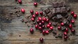 © Marry93 - Cranberries and chocolate chunks arranged artistically on a weathered wooden surface