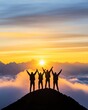 © GoodandEvil - Group joyfully embraces sunrise at mountain summit