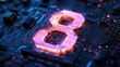 © CAESYY - A glowing digital number 8 displayed on a circuit board background.