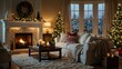 © claudunia - Cozy Christmas room with sparkling holiday decorations.