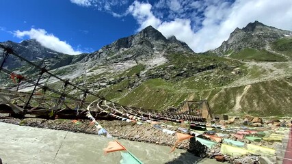 Wall Mural - Chenab bridge in chhatru valley is a steel hanging bridge located midway in gramphu-batal-kaza road in chhatru, lahaul, himachal pradesh india