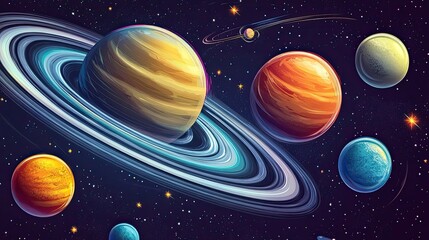 Wall Mural - a planetary system with rings and multiple planets