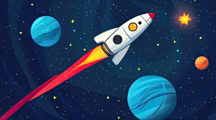 Wall Mural - rocket soaring through space amongst planets and stars