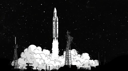 Wall Mural - rocket launch ascending into the night sky