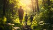 © AlfaSmart - A Father and His Sons Embark on a Nature Walk, Capturing a Precious Moment in the Woods. A Family's Adventure Under the Warm Sunlight