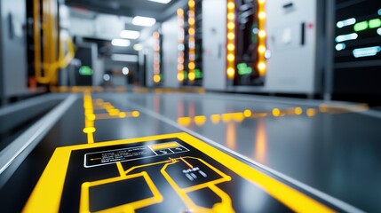 Aufkleber - Detailed View of Modern Data Center Floor with Network Diagram