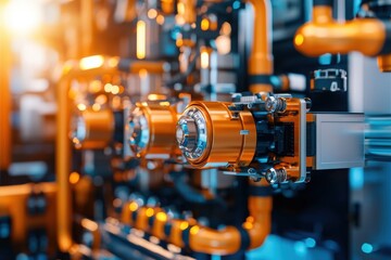 Poster - High-Tech Industrial Machine with Orange Pipes and Detailed Components