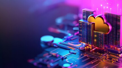 Fototapete - Futuristic Cloud Computing Concept with Digital Circuit Background