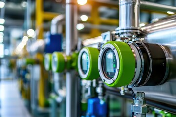 Poster - Industrial Equipment with Digital Gauges in Factory Environment