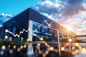 Fototapete - Modern Data Center with Cloud Technology and Analytics Visualization