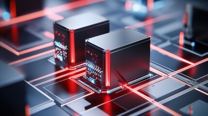 Poster - Modern Computer Hardware with Glowing Components and Circuit Board