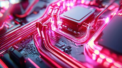 Poster - Close-up of Circuit Board with Colorful Light Effects and Wires