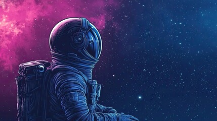 Wall Mural - solitary astronaut gazing into a starry cosmos