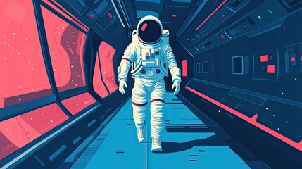 Wall Mural - astronaut walking through futuristic space corridor