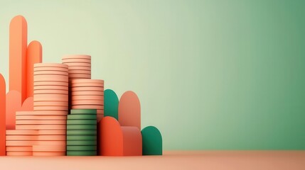 Wall Mural - Stacks of cash on a growth graph, futuristic vibe, 3D illustration