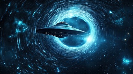 Wall Mural - spaceship entering a celestial wormhole through space