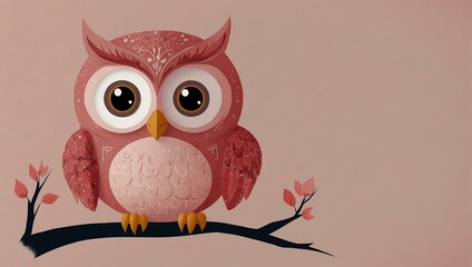 Sticker - Cute illustrated pink owl for children's books.