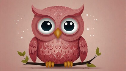 Sticker - Cute illustrated pink owl for children's books.