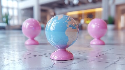 Wall Mural - Stylized Location Pin Icon with Floating Globe on Clean White Background