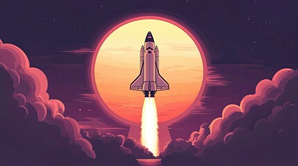 Wall Mural - space shuttle ascending through sunset cloudscape