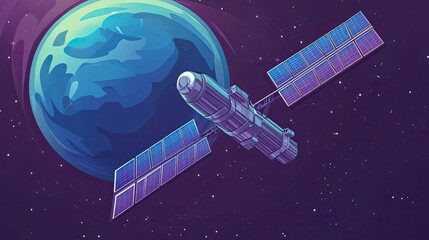 Wall Mural - satellite orbiting a blue planet in space