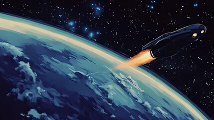 Wall Mural - spaceship ascending above earth in space
