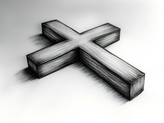 Wall Mural - minimalist cross tattoo design with clean lines and subtle shading on white background